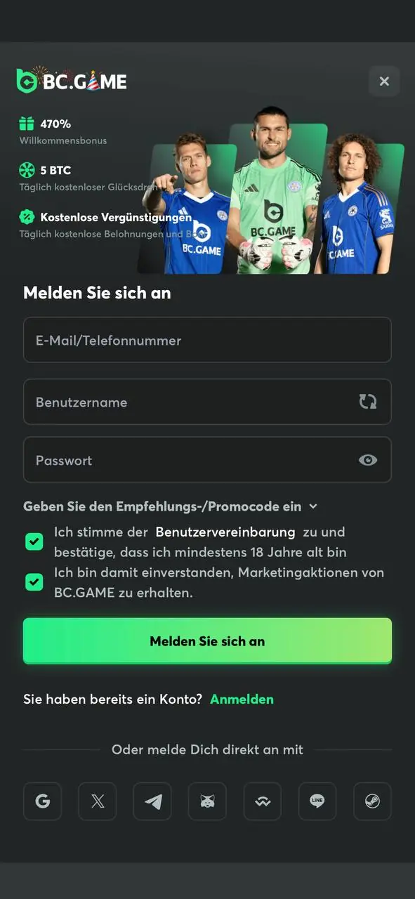 Maak een account aan in de BC Game-app.