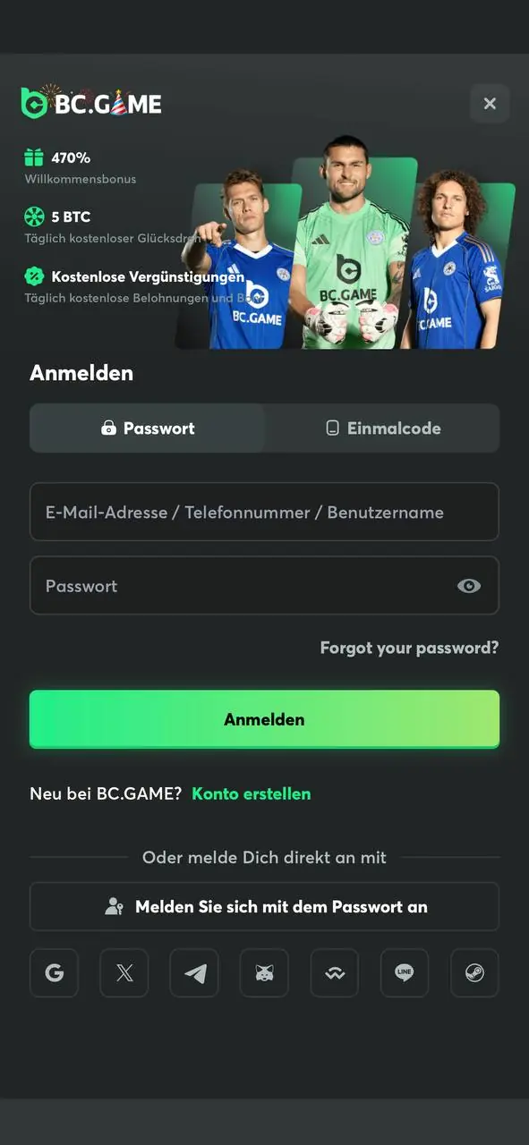 Log in op je account in de BC Game-app.