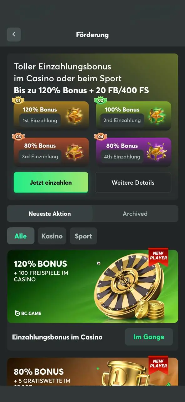 De BC Game-app biedt een verscheidenheid aan bonussen.